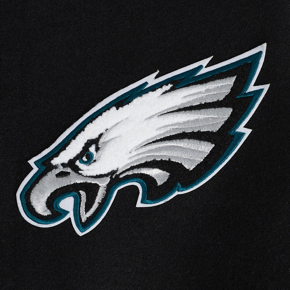 NFL PHILADELPHIA EAGLES TURN IT UP MEN'S RIB WOOL VARSITY JACKET (BLACK/WHITE)