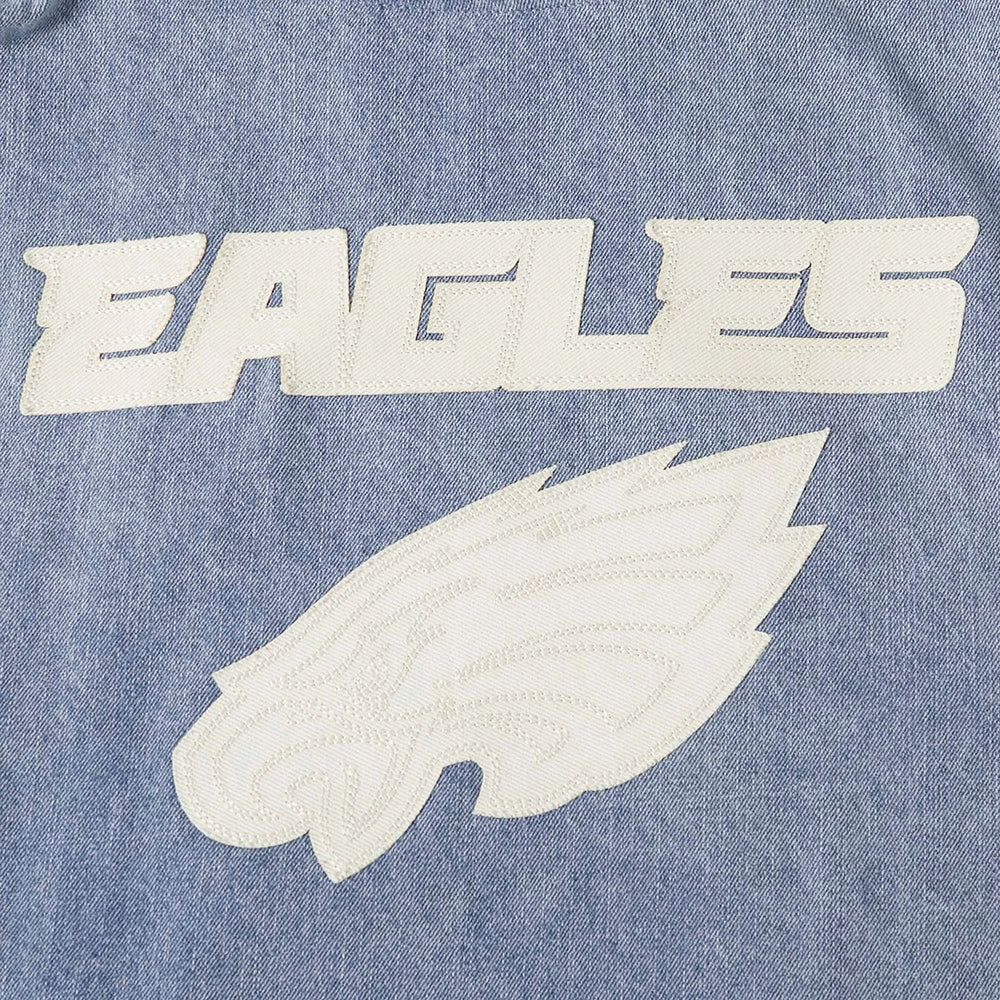NFL PHILADELPHIA EAGLES VARSITY BLUES MEN'S DENIM VARSITY JACKET (DENIM/LINEN)