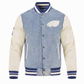 NFL PHILADELPHIA EAGLES VARSITY BLUES MEN'S DENIM VARSITY JACKET (DENIM/LINEN)