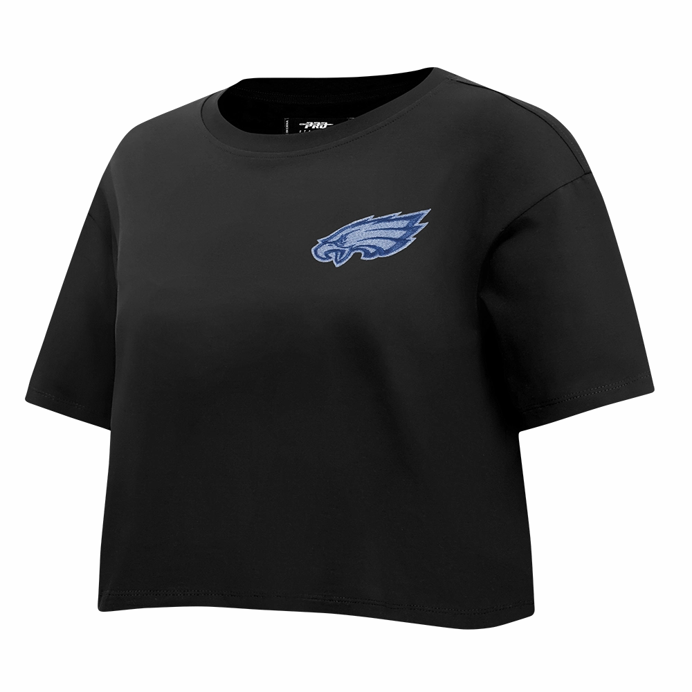 NFL PHILADELPHIA EAGLES VARSITY BLUES WOMEN'S BOXY TEE (BLACK)