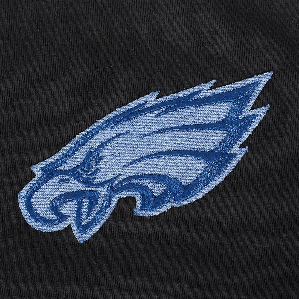 NFL PHILADELPHIA EAGLES VARSITY BLUES WOMEN'S BOXY TEE (BLACK)