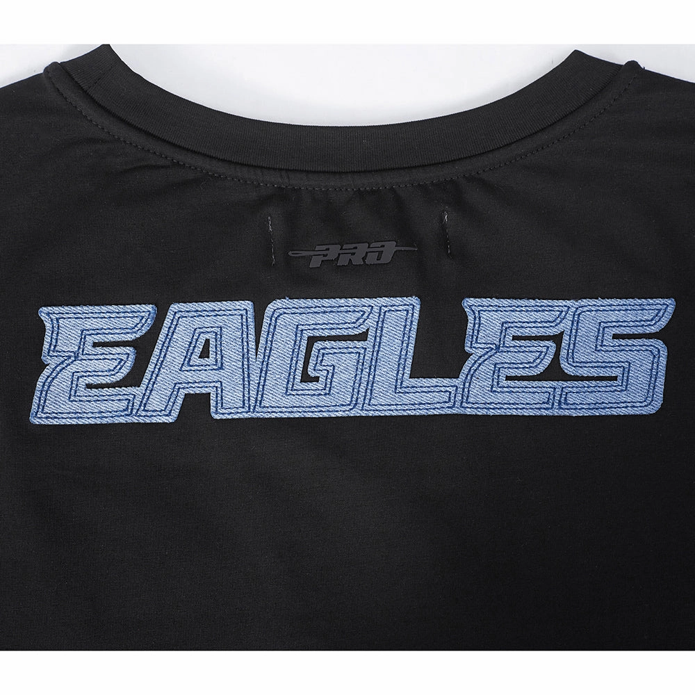 NFL PHILADELPHIA EAGLES VARSITY BLUES WOMEN'S BOXY TEE (BLACK)