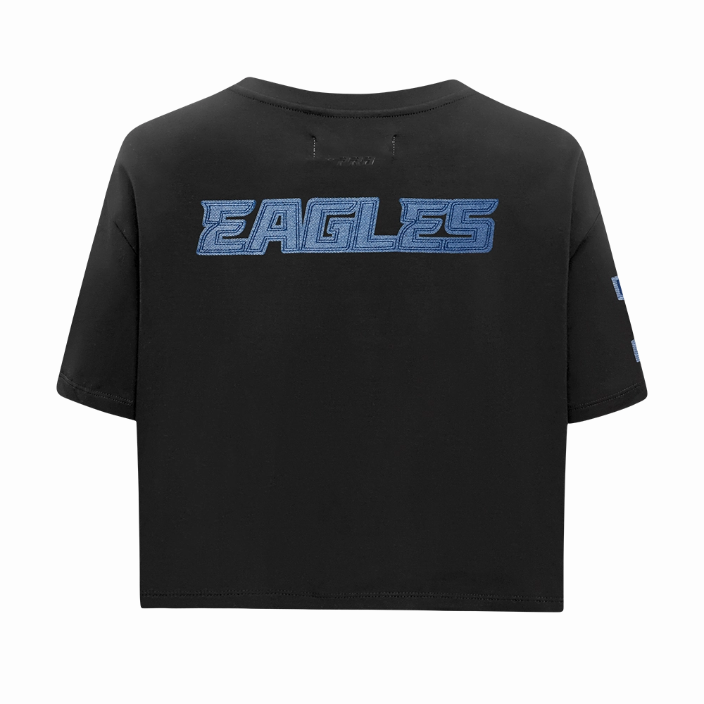 NFL PHILADELPHIA EAGLES VARSITY BLUES WOMEN'S BOXY TEE (BLACK)