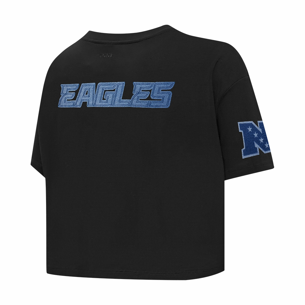 NFL PHILADELPHIA EAGLES VARSITY BLUES WOMEN'S BOXY TEE (BLACK)