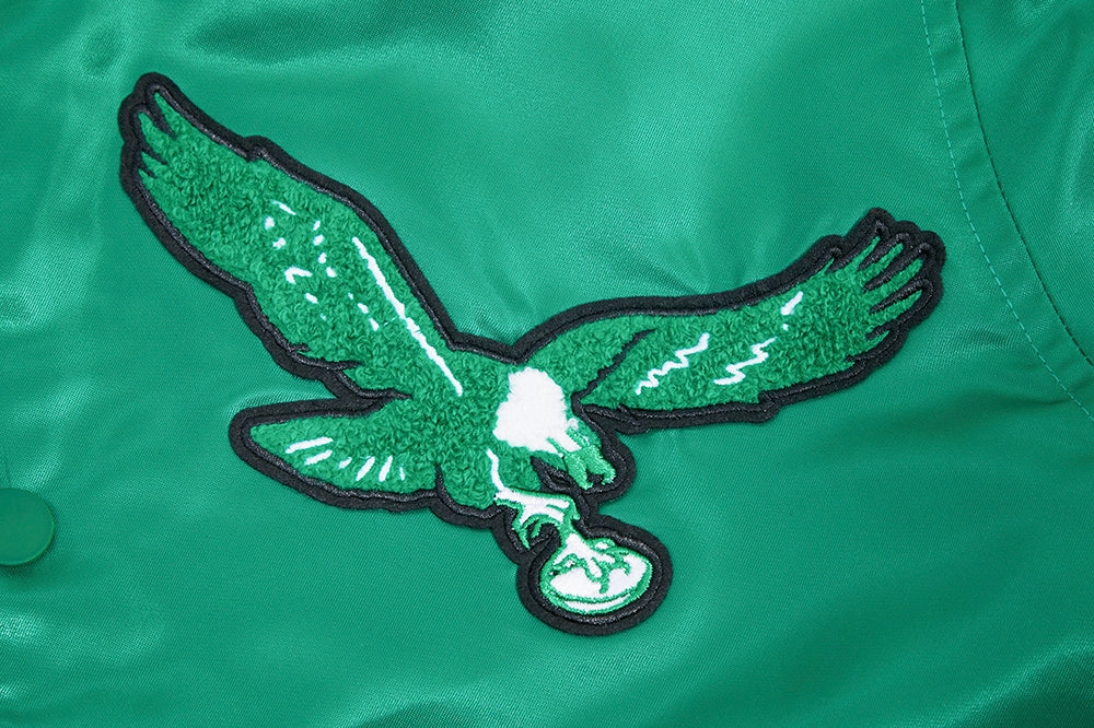NFL PHILADELPHIA EAGLES VINTAGE OLD ENGLISH MEN'S RIB SATIN JACKET (KELLY GREEN)