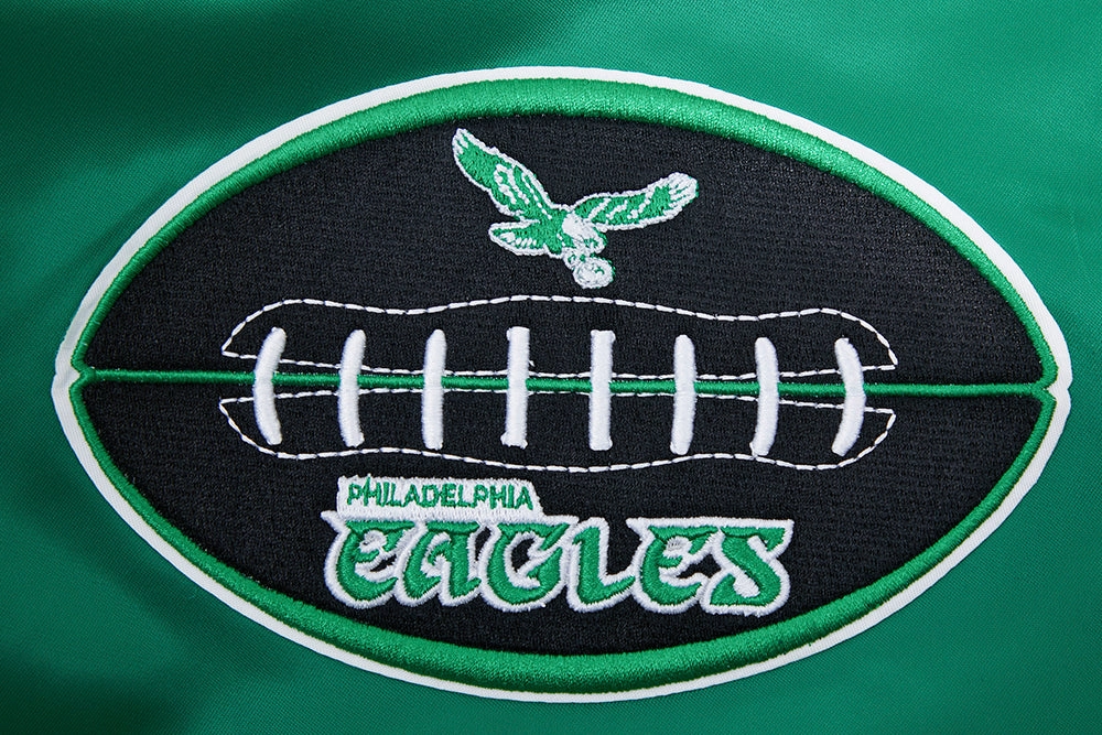 NFL PHILADELPHIA EAGLES VINTAGE OLD ENGLISH MEN'S RIB SATIN JACKET (KELLY GREEN)