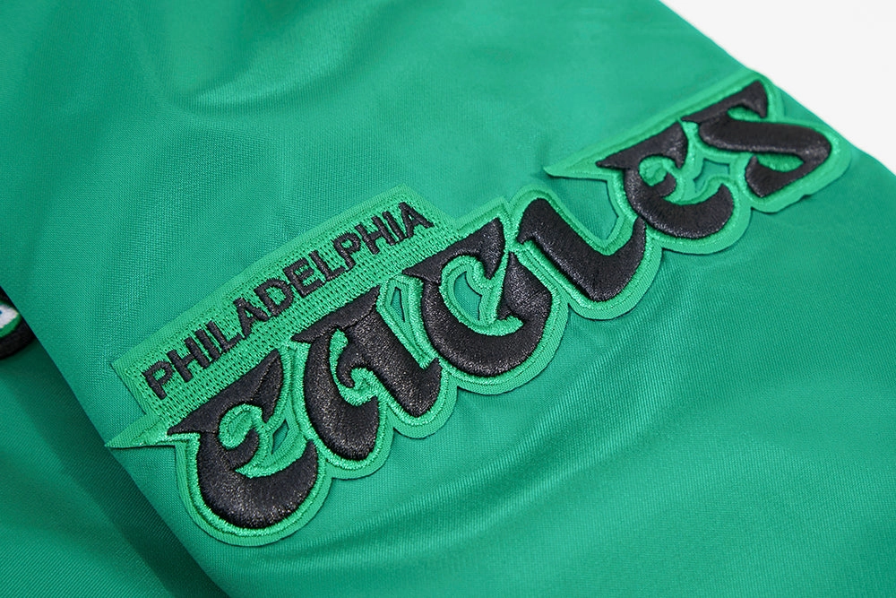 NFL PHILADELPHIA EAGLES VINTAGE OLD ENGLISH MEN'S RIB SATIN JACKET (KELLY GREEN)