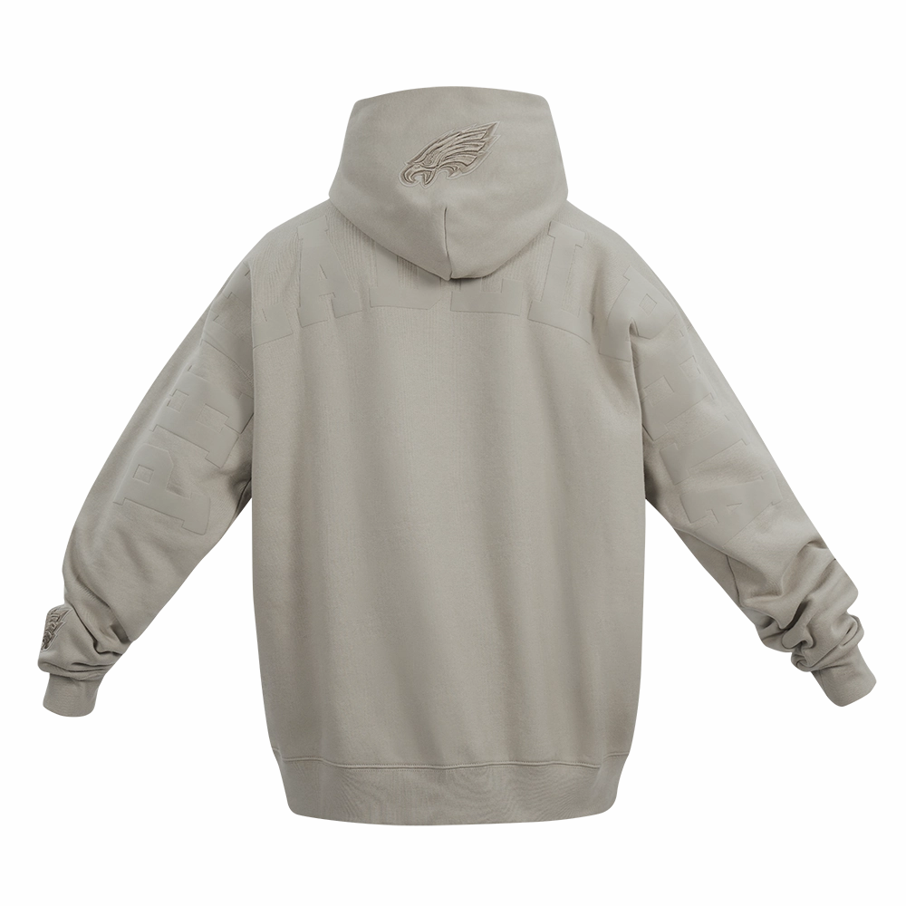 NFL PHILADELPHIA EAGLES WINGSPAN MEN'S DROP SHOULDER FLEECE PULLOVER HOODIE (TAUPE)