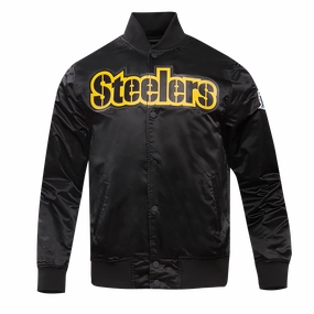 NFL PITTSBURGH STEELERS BIG LOGO MEN'S SATIN JACKET (BLACK)