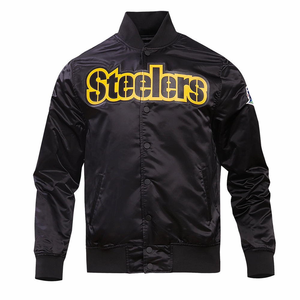 NFL PITTSBURGH STEELERS BIG LOGO MEN'S SATIN JACKET (BLACK)