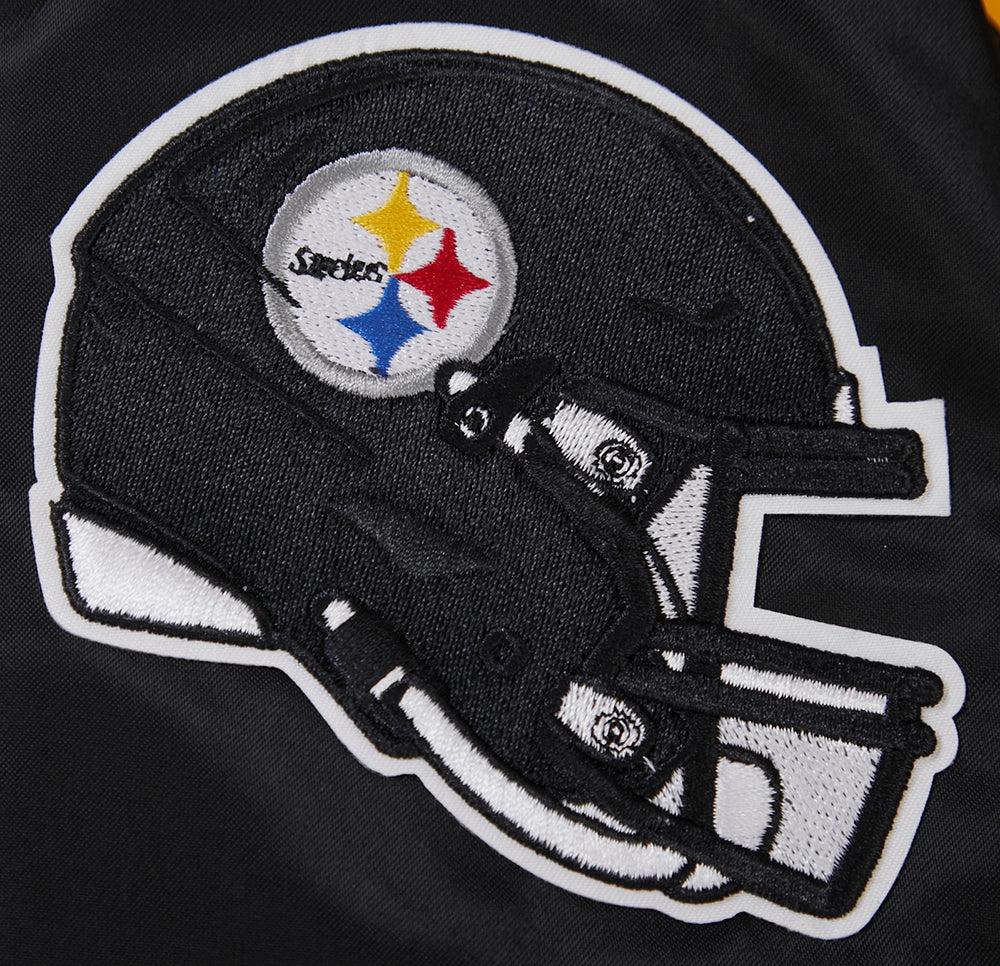 NFL PITTSBURGH STEELERS BIG LOGO MEN'S SATIN JACKET (BLACK)