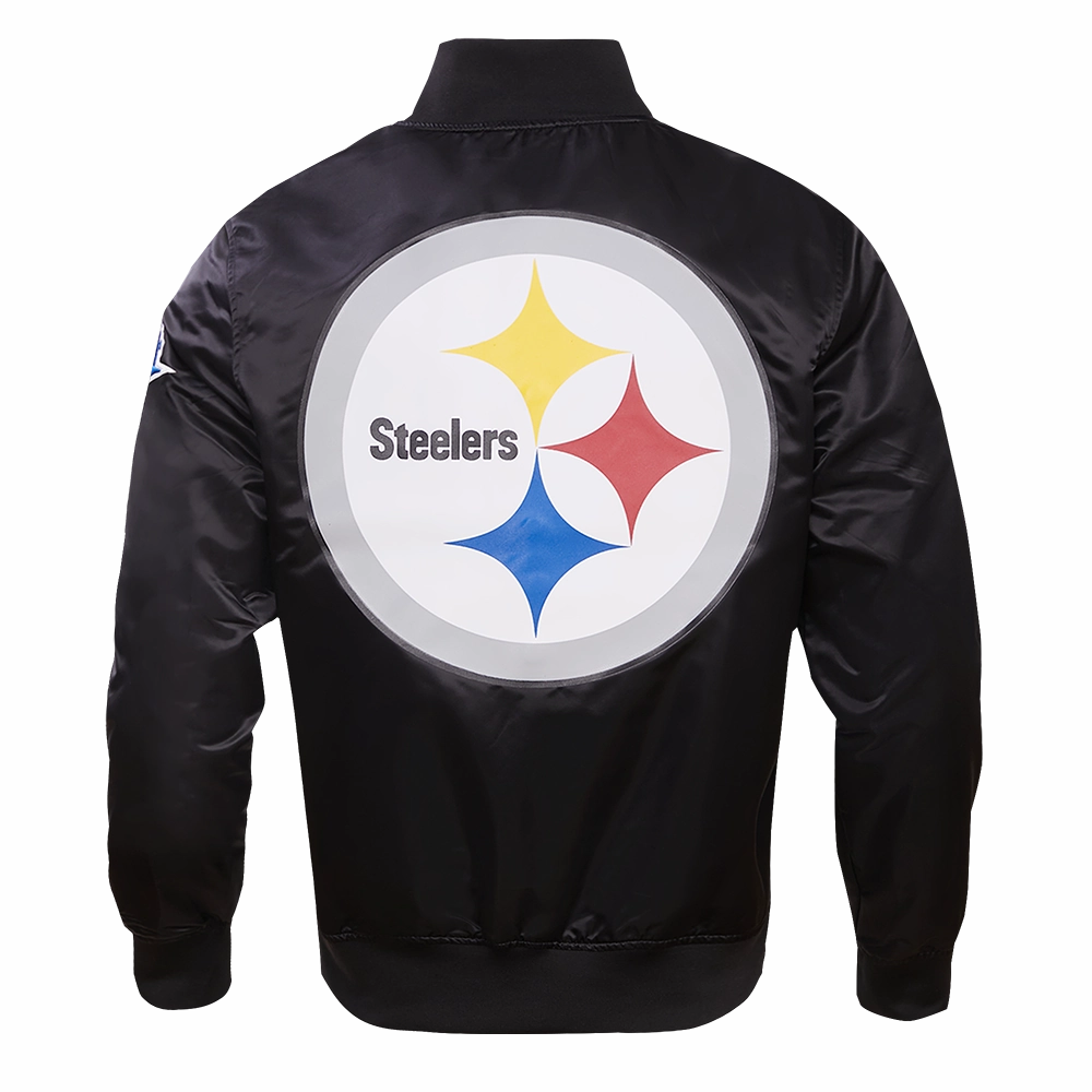 NFL PITTSBURGH STEELERS BIG LOGO MEN'S SATIN JACKET (BLACK)