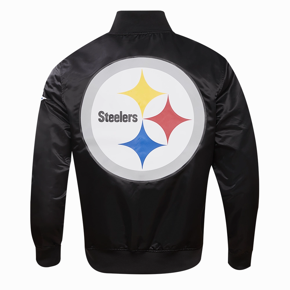 NFL PITTSBURGH STEELERS BIG LOGO MEN'S SATIN JACKET (BLACK)