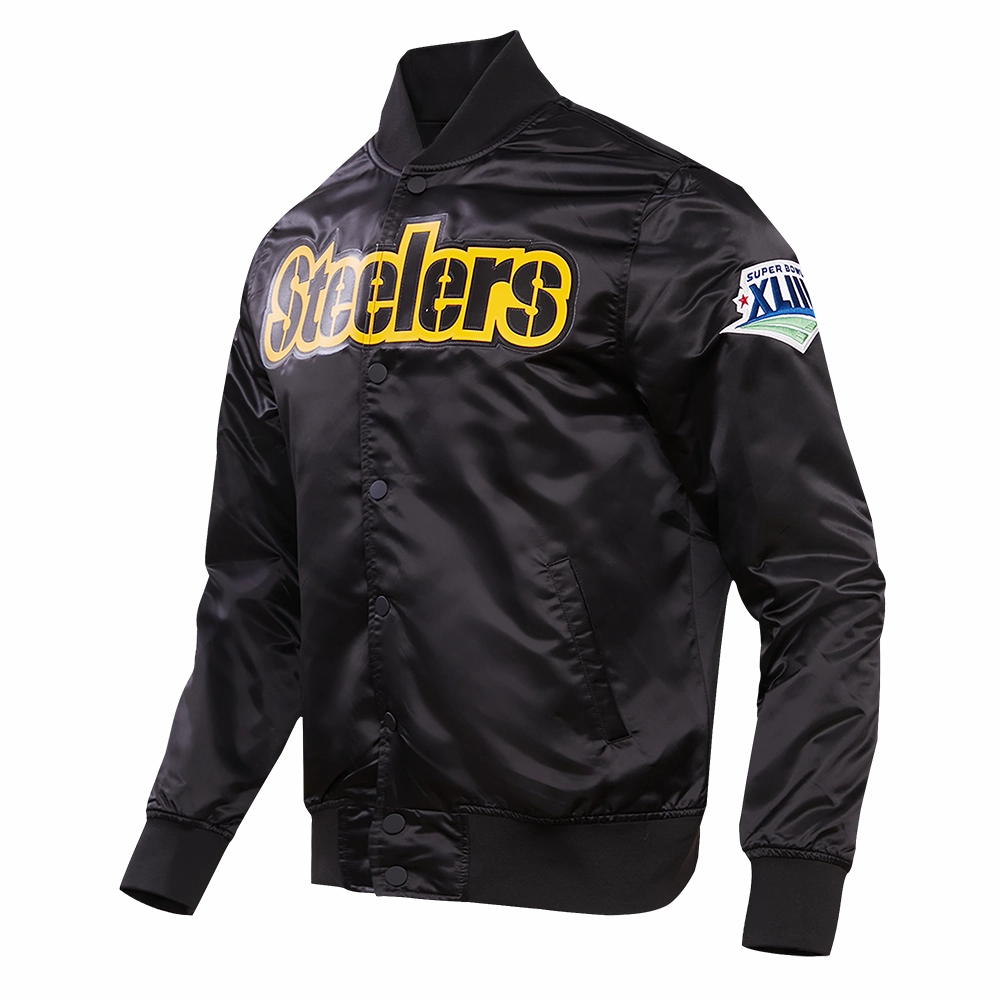 NFL PITTSBURGH STEELERS BIG LOGO MEN'S SATIN JACKET (BLACK)