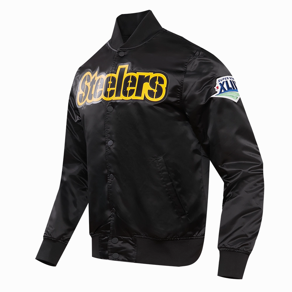 NFL PITTSBURGH STEELERS BIG LOGO MEN'S SATIN JACKET (BLACK)