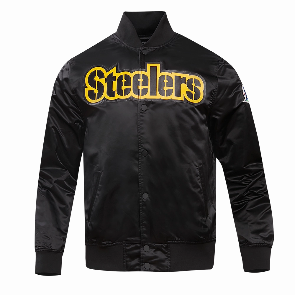 NFL PITTSBURGH STEELERS BIG LOGO MEN'S SATIN JACKET (BLACK)