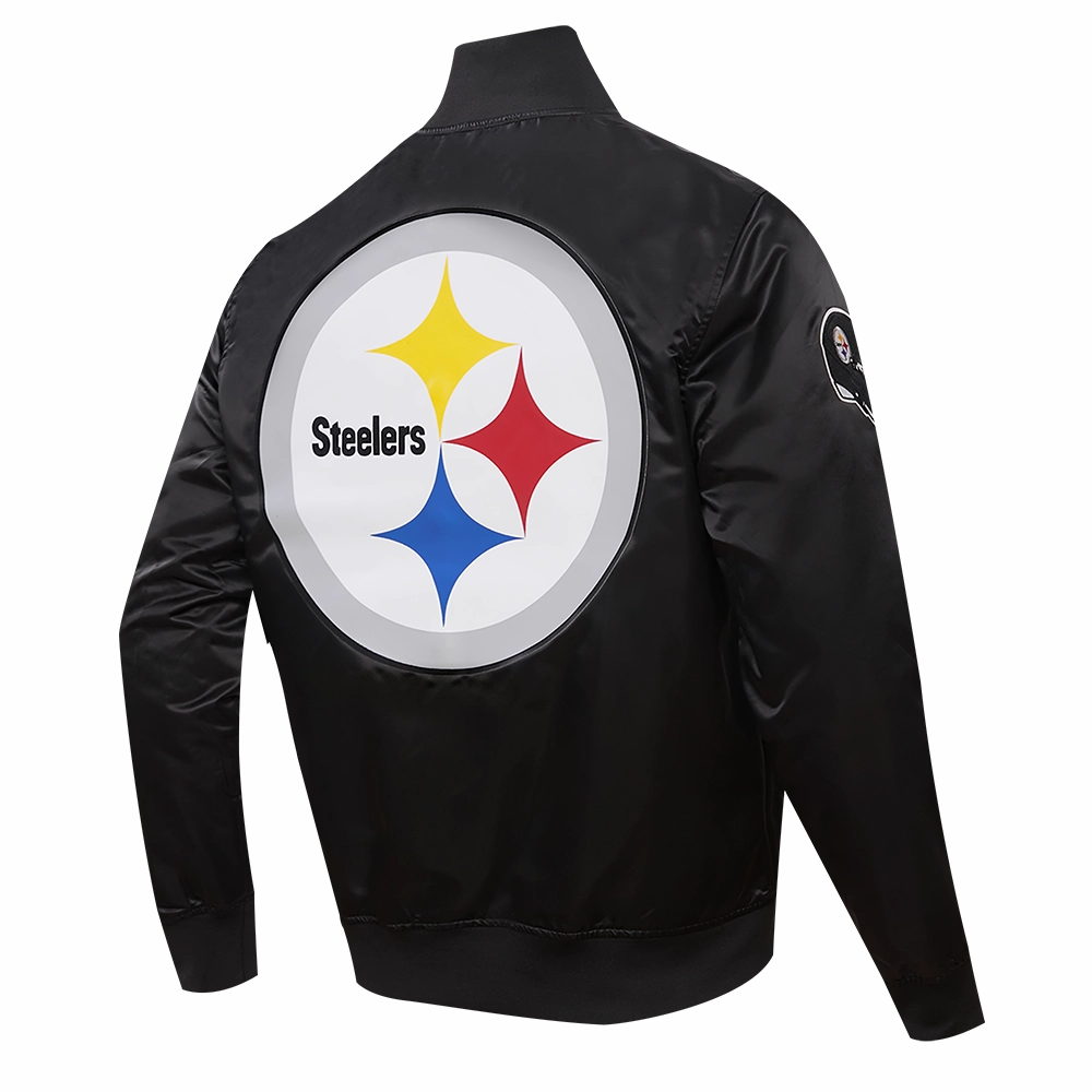 NFL PITTSBURGH STEELERS BIG LOGO MEN'S SATIN JACKET (BLACK)