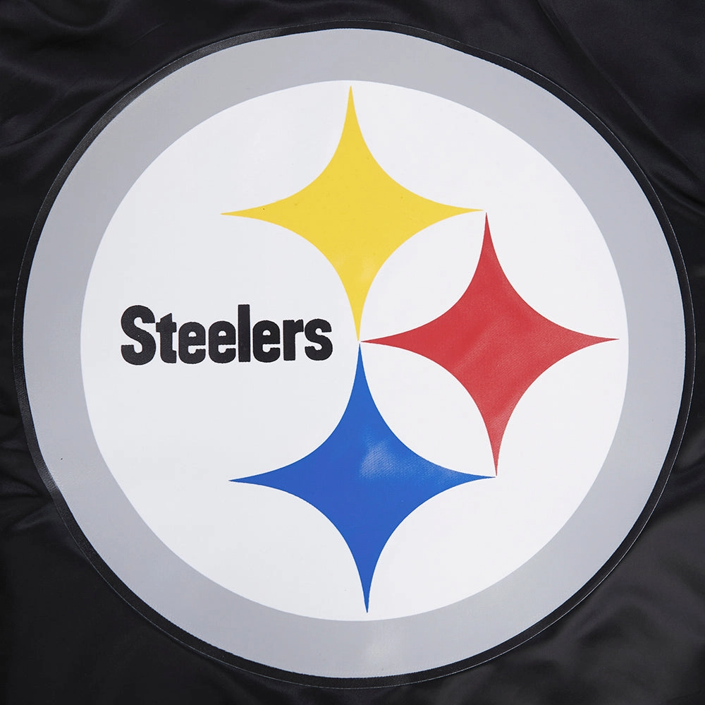 NFL PITTSBURGH STEELERS BIG LOGO MEN'S SATIN JACKET (BLACK)