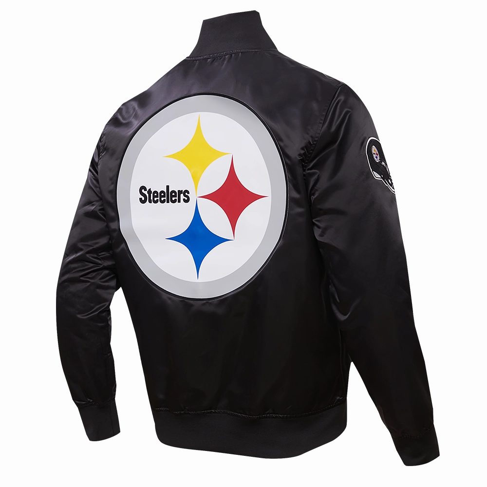 NFL PITTSBURGH STEELERS BIG LOGO MEN'S SATIN JACKET (BLACK)
