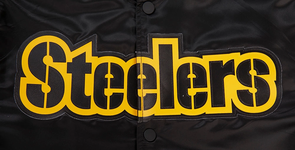 NFL PITTSBURGH STEELERS BIG LOGO MEN'S SATIN JACKET (BLACK)