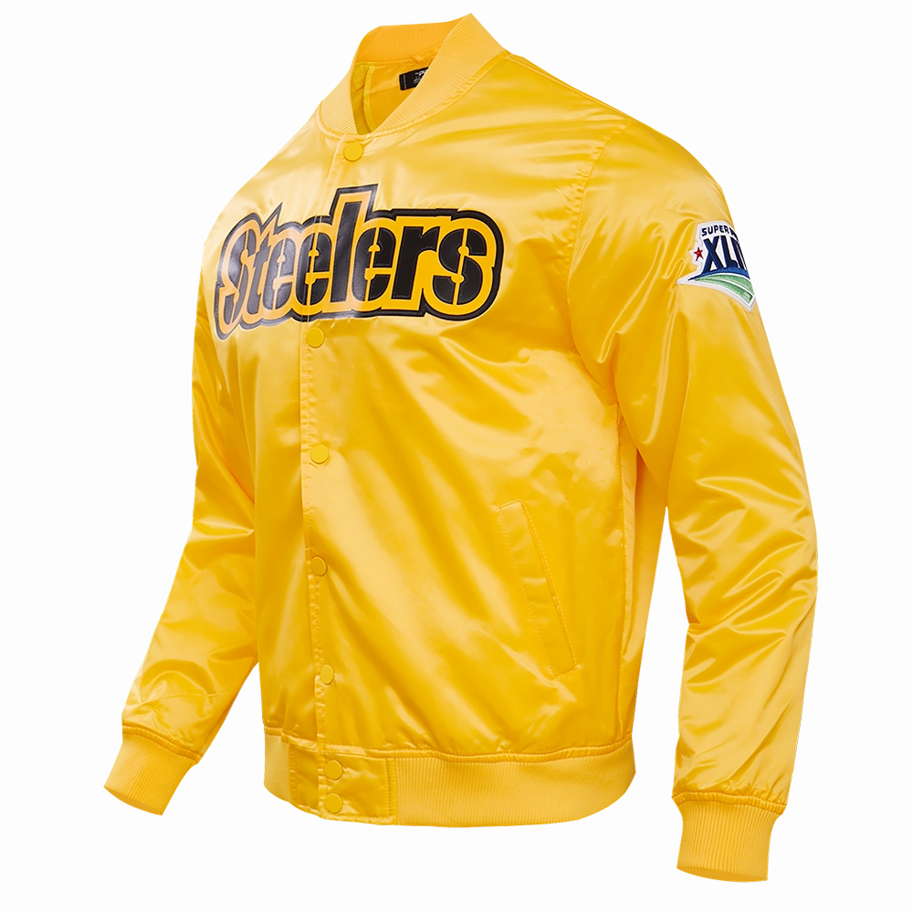 NFL PITTSBURGH STEELERS BIG LOGO MEN'S SATIN JACKET (YELLOW)