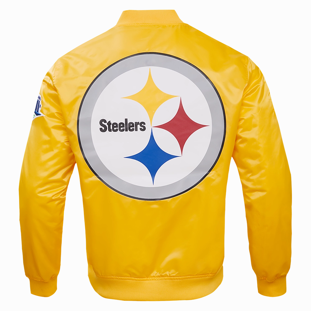 NFL PITTSBURGH STEELERS BIG LOGO MEN'S SATIN JACKET (YELLOW)