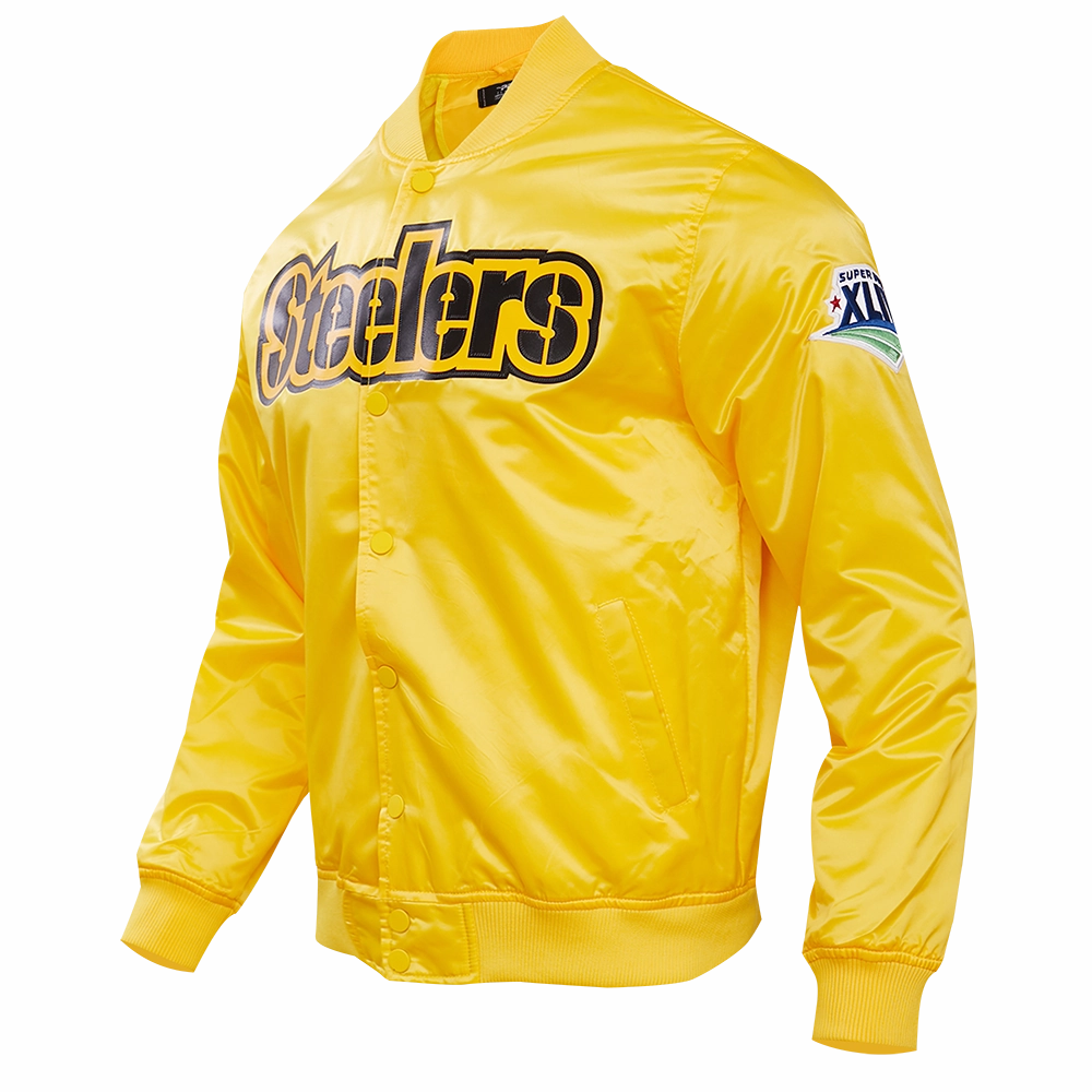 NFL PITTSBURGH STEELERS BIG LOGO MEN'S SATIN JACKET (YELLOW)
