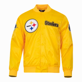 NFL PITTSBURGH STEELERS CHEST HIT MEN'SLOGO SATIN JACKET (BLACK)