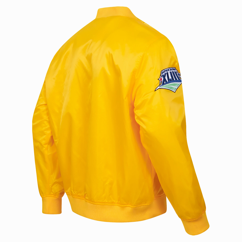 NFL PITTSBURGH STEELERS CHEST HIT MEN'SLOGO SATIN JACKET (BLACK)