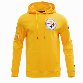 NFL PITTSBURGH STEELERS CLASSIC CHENILLE MEN'S DOUBLE KNIT PULLOVER HOODIE (YELLOW)