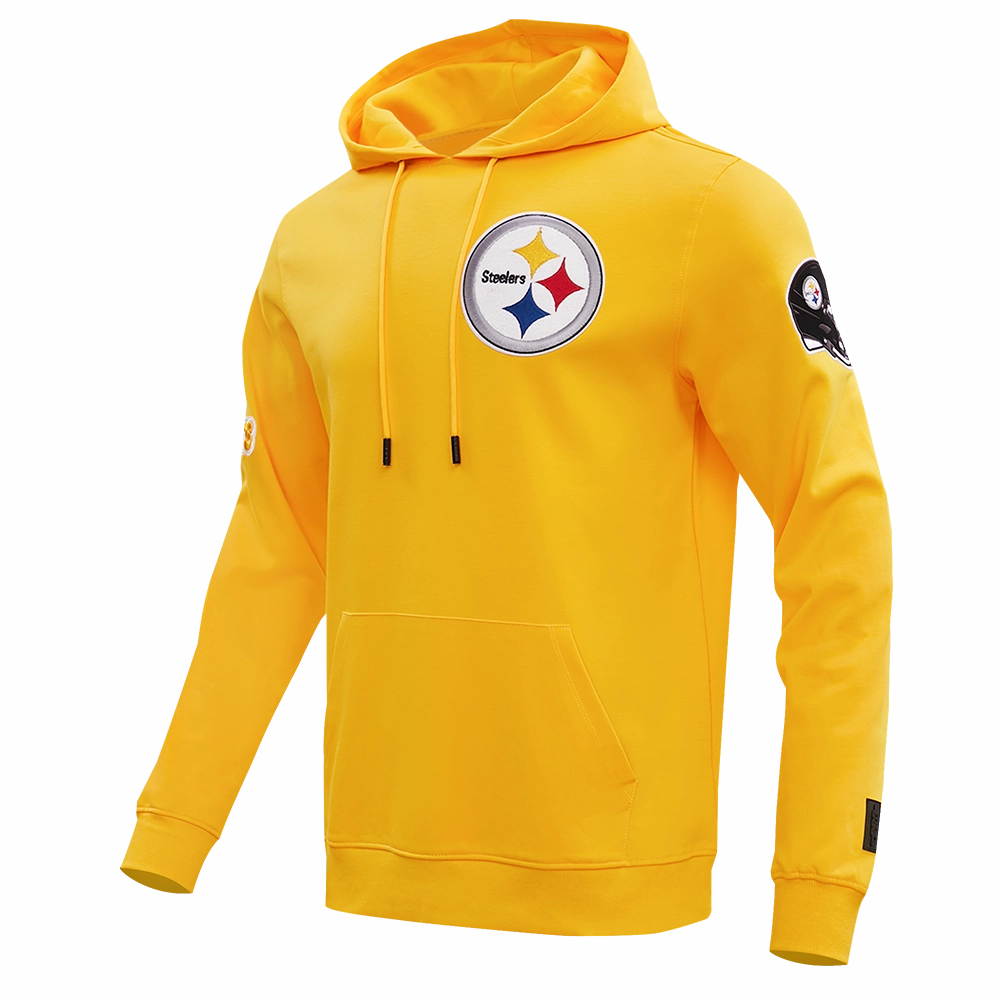 NFL PITTSBURGH STEELERS CLASSIC CHENILLE MEN'S DOUBLE KNIT PULLOVER HOODIE (YELLOW)
