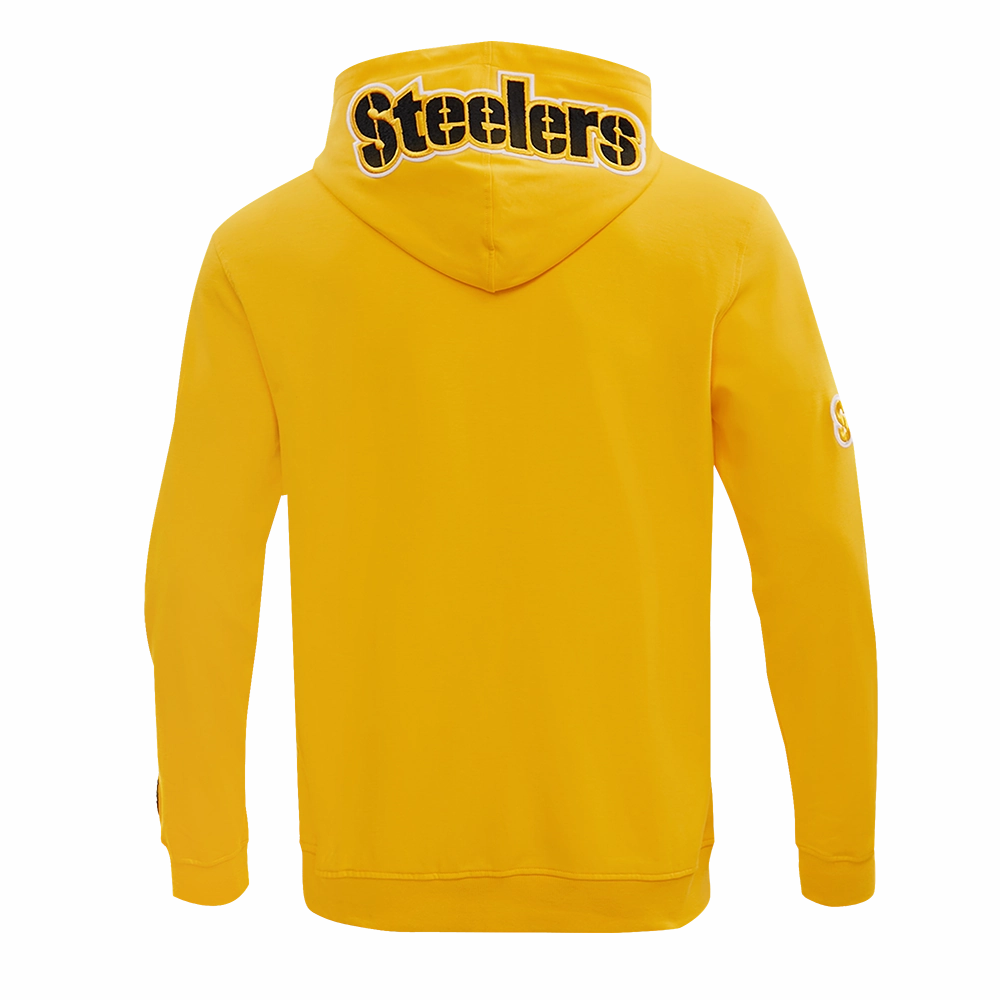 NFL PITTSBURGH STEELERS CLASSIC CHENILLE MEN'S DOUBLE KNIT PULLOVER HOODIE (YELLOW)
