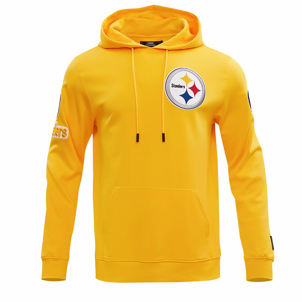 NFL PITTSBURGH STEELERS CLASSIC CHENILLE MEN'S DOUBLE KNIT PULLOVER HOODIE (YELLOW)