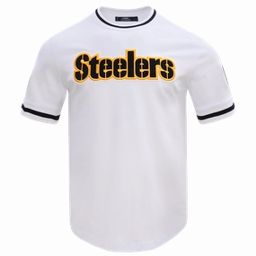 NFL PITTSBURGH STEELERS CLASSIC CHENILLE MEN'S DOUBLE KNIT TEE (WHITE)