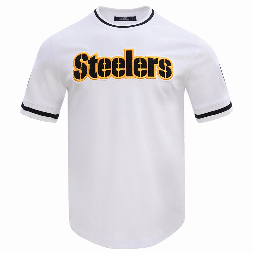 NFL PITTSBURGH STEELERS CLASSIC CHENILLE MEN'S DOUBLE KNIT TEE (WHITE)