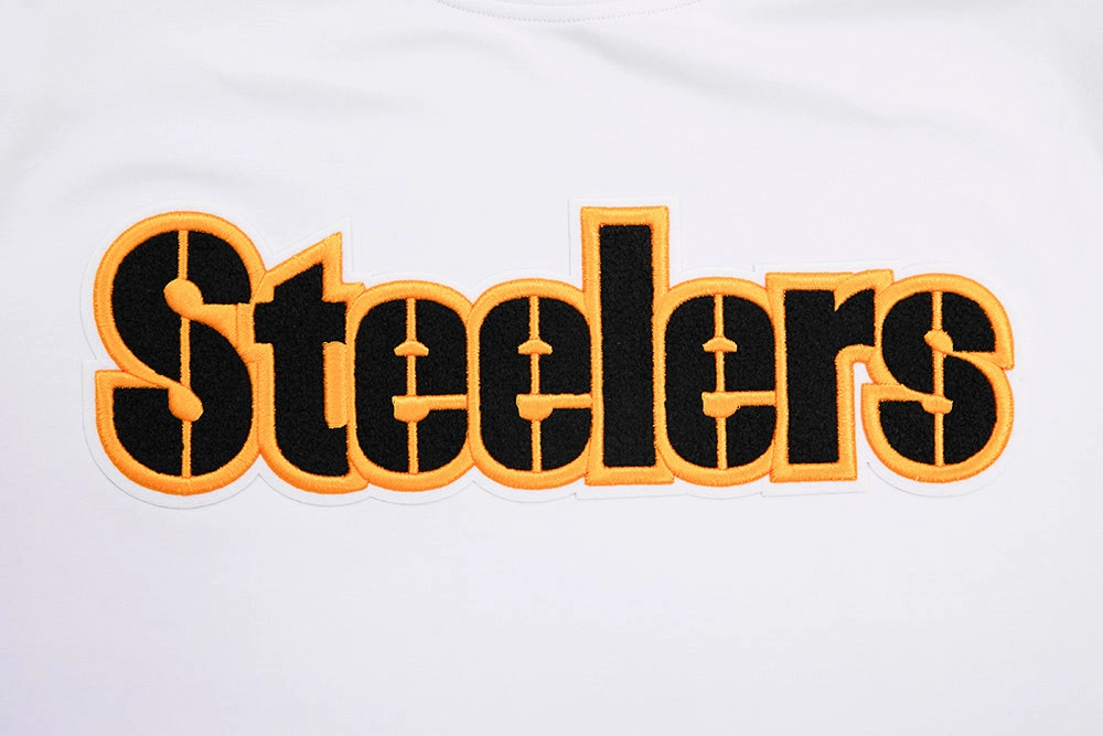 NFL PITTSBURGH STEELERS CLASSIC CHENILLE MEN'S DOUBLE KNIT TEE (WHITE)