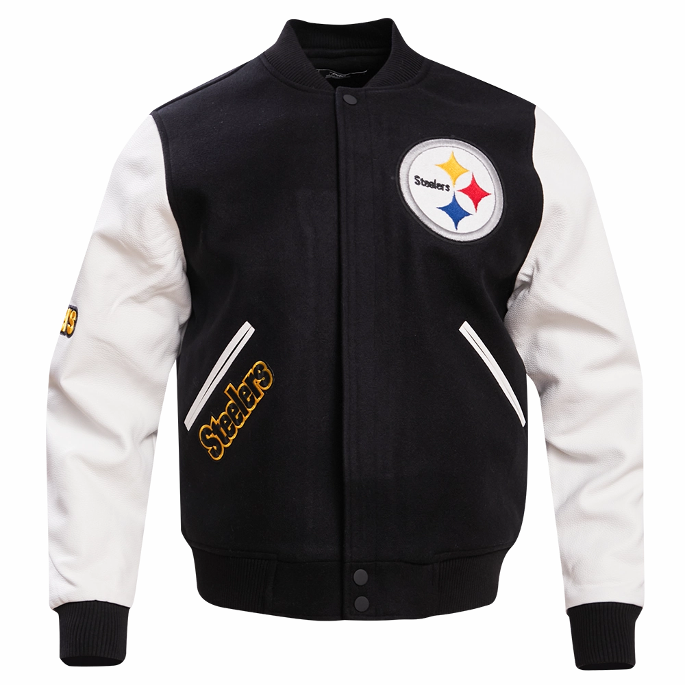 NFL PITTSBURGH STEELERS CLASSIC MEN'S WOOL VARSITY JACKET (BLACK)