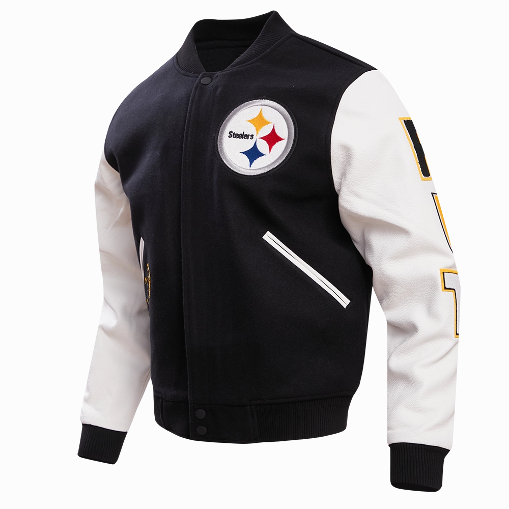 NFL PITTSBURGH STEELERS CLASSIC MEN'S WOOL VARSITY JACKET (BLACK)