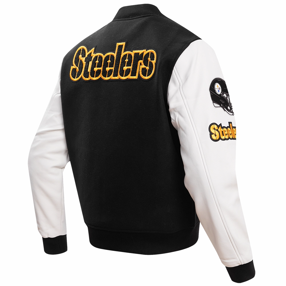 NFL PITTSBURGH STEELERS CLASSIC MEN'S WOOL VARSITY JACKET (BLACK/WHITE)