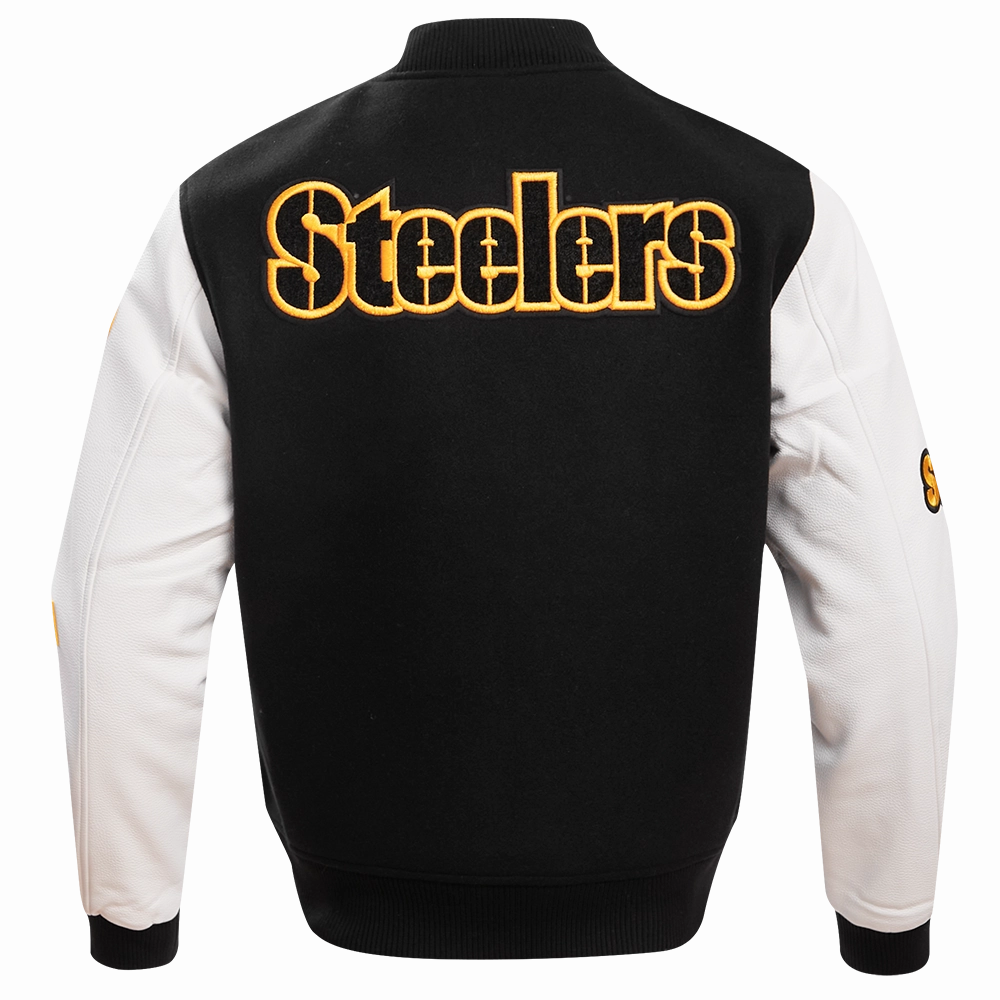 NFL PITTSBURGH STEELERS CLASSIC MEN'S WOOL VARSITY JACKET (BLACK/WHITE)