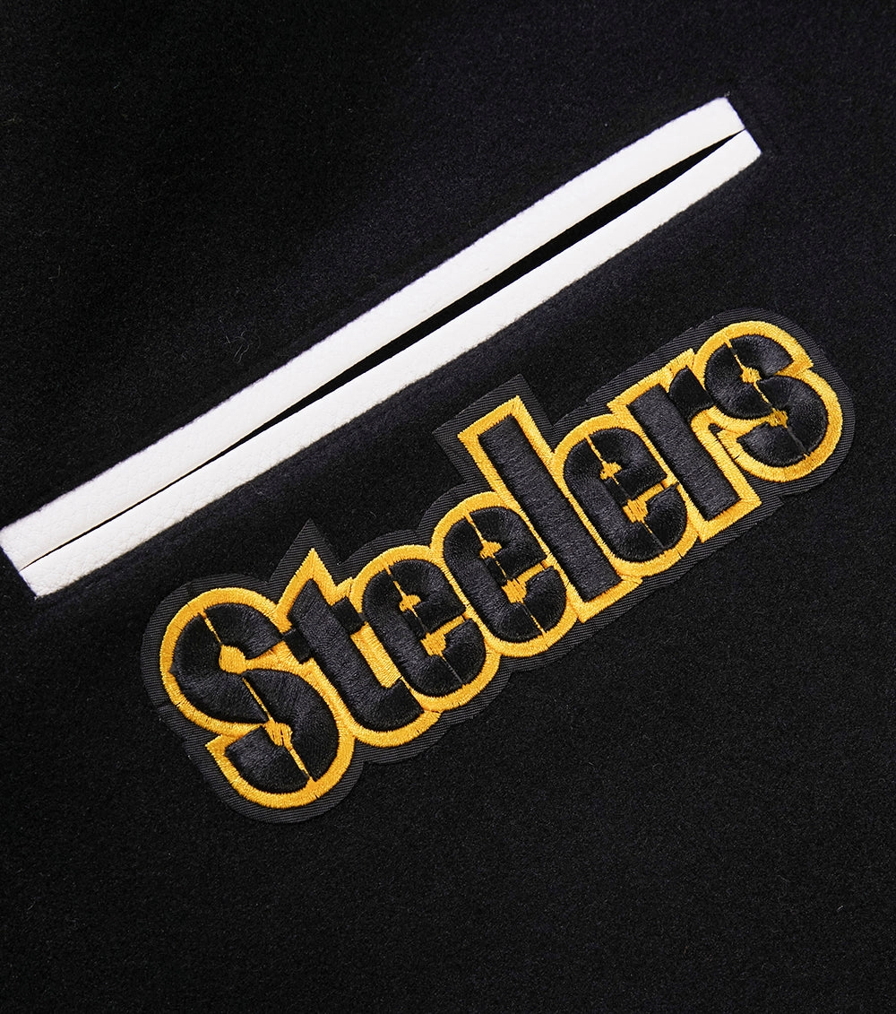 NFL PITTSBURGH STEELERS CLASSIC MEN'S WOOL VARSITY JACKET (BLACK/WHITE)