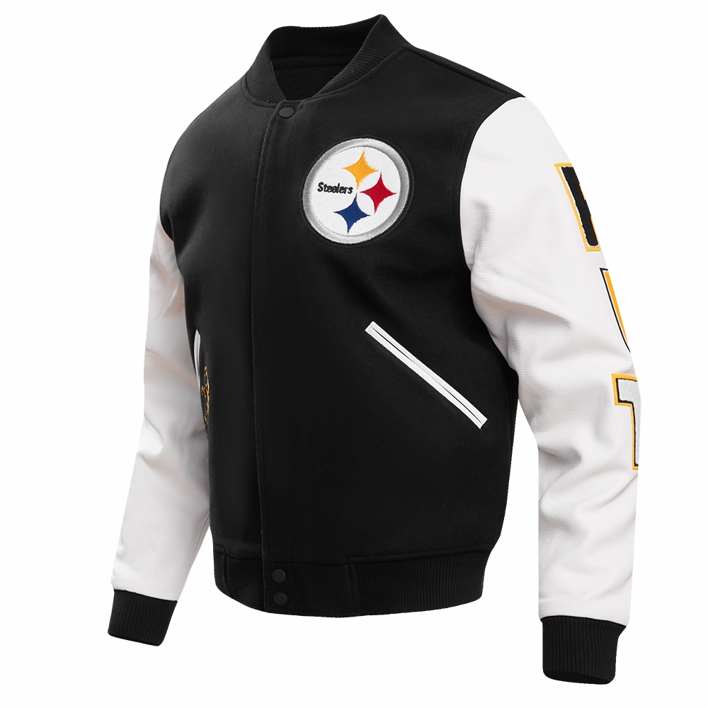 NFL PITTSBURGH STEELERS CLASSIC MEN'S WOOL VARSITY JACKET (BLACK/WHITE)