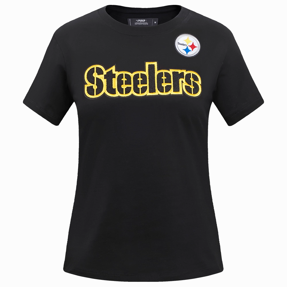 NFL PITTSBURGH STEELERS CLASSIC SHORT SLEEVE WOMEN'S SINGLE JERSEY SLIM FIT TEE (BLACK)