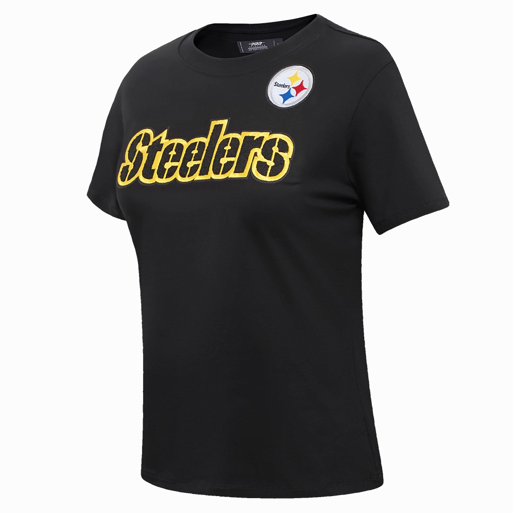 NFL PITTSBURGH STEELERS CLASSIC SHORT SLEEVE WOMEN'S SINGLE JERSEY SLIM FIT TEE (BLACK)