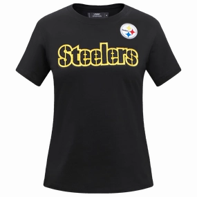 NFL PITTSBURGH STEELERS CLASSIC SHORT SLEEVE WOMEN'S SINGLE JERSEY SLIM FIT TEE (BLACK)