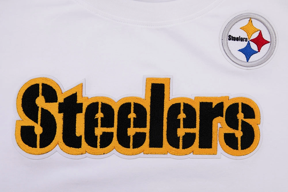 NFL PITTSBURGH STEELERS CLASSIC SHORT SLEEVE WOMEN'S SINGLE JERSEY SLIM FIT TEE (WHITE)
