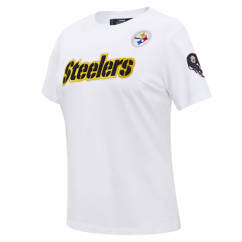 NFL PITTSBURGH STEELERS CLASSIC SHORT SLEEVE WOMEN'S SINGLE JERSEY SLIM FIT TEE (WHITE)