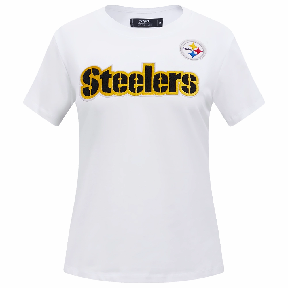 NFL PITTSBURGH STEELERS CLASSIC SHORT SLEEVE WOMEN'S SINGLE JERSEY SLIM FIT TEE (WHITE)