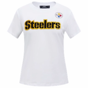 NFL PITTSBURGH STEELERS CLASSIC SHORT SLEEVE WOMEN'S SINGLE JERSEY SLIM FIT TEE (WHITE)