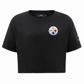NFL PITTSBURGH STEELERS CLASSIC WOMEN'S SINGLE JERSEY BOXY TEE (BLACK)